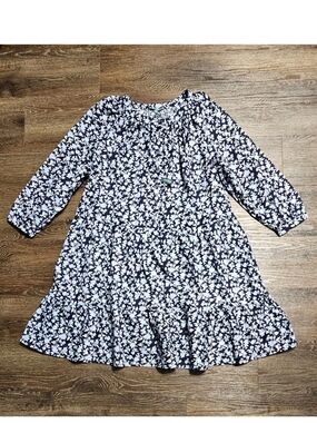 Terra & Sky Navy Floral Tiered Tie Waist Dress W/Pockets